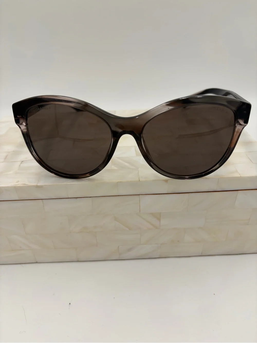 CHANEL Pantos Logo Smoke Brown Rounded Cat-Eye Sunglasses 5458-A